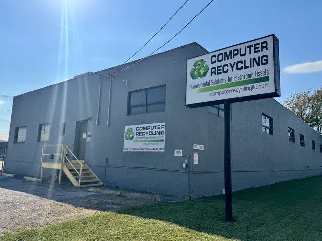 The Computer Recycling LLC building at 125 E 10th Ave — pull around back to the dock